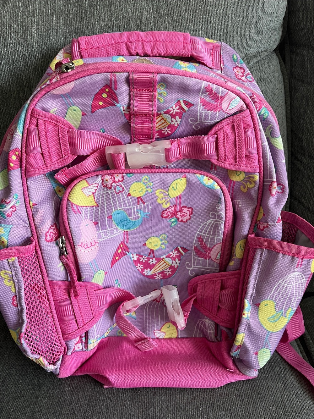 Pottery Barn Kids Pink Bird Print Backpack - Small